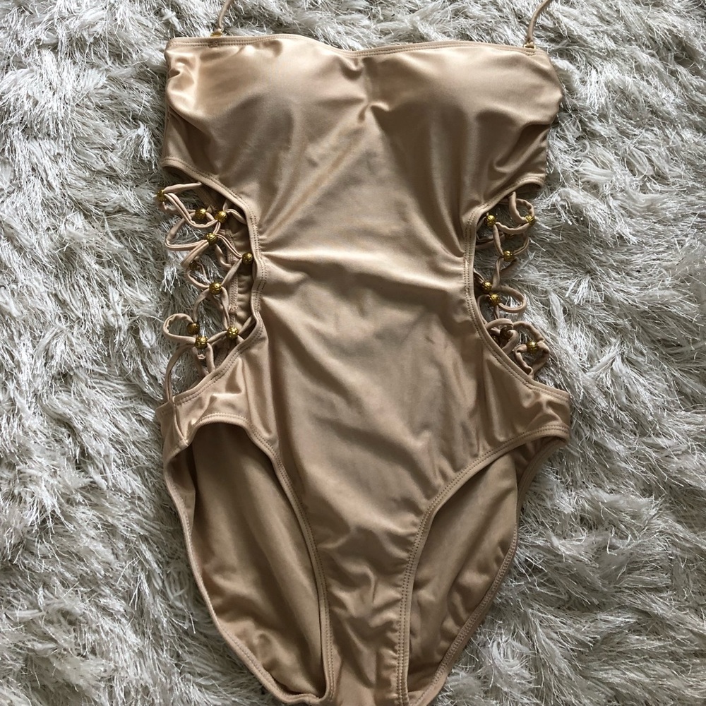 Gold side cutout bikini